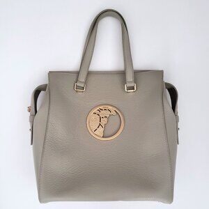 Versace Collection Medusa Head Pebbled Leather Tote Bag in Bone